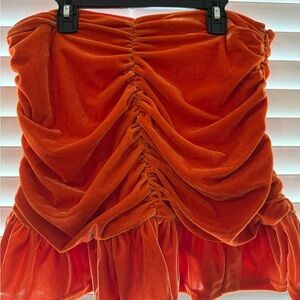 Orange Velvet Ruched Skirt